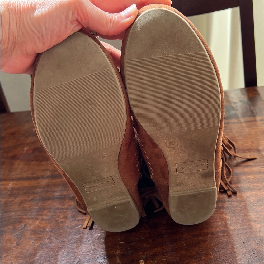 MOSSIMO Ankle Boots Double Fringe Suede Leather Chestnut Brown Women's Size 10 - Picture 9 of 11